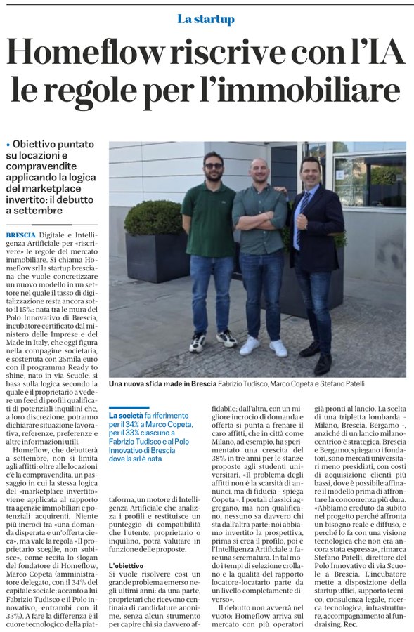 Ritaglio articolo Bresciaoggi su Homeflow