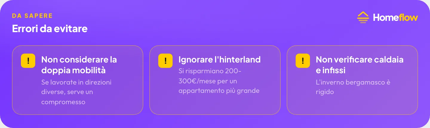 Errori da evitare: Non considerare la doppia mobilità, Ignorare l’hinterland, Non verificare caldaia e infissi Errori da evitare: Non considerare la doppia mobilità, Ignorare l’hinterland, Non verificare caldaia e infissi