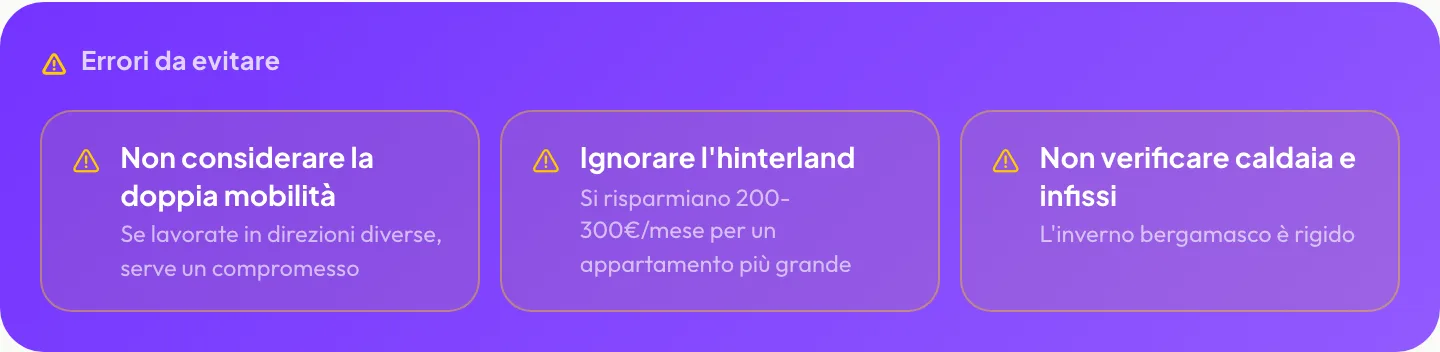Errori da evitare: Non considerare la doppia mobilità, Ignorare l’hinterland, Non verificare caldaia e infissi