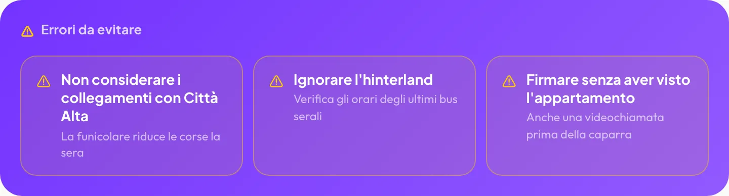 Errori da evitare: Non considerare i collegamenti con Città Alta, Ignorare l’hinterland, Firmare senza aver visto l’appartamento